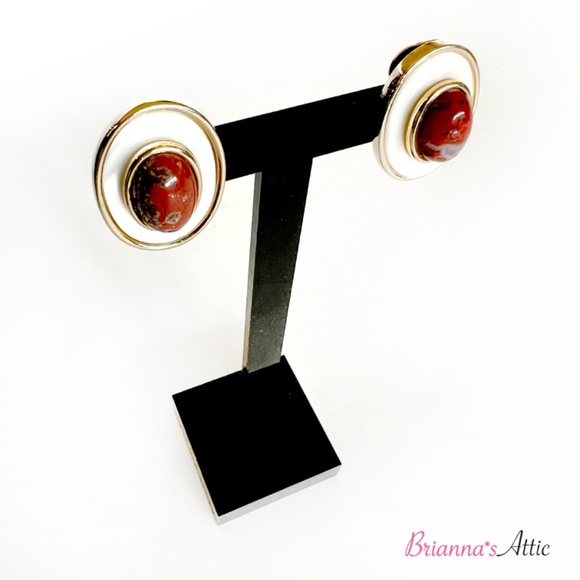 Vintage Oval shape Natural red stone designer earring - Picture 5 of 10